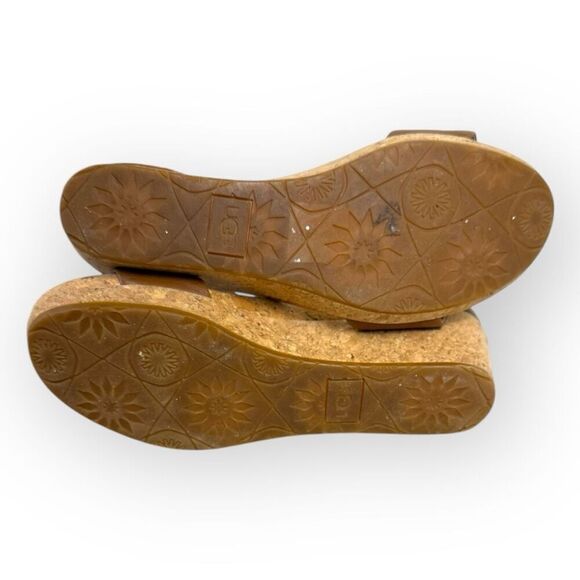 Ugg Zoe Leather Ankle-strap Tassels Wedge Sandal US Chestnut/Back Zip 6 - Picture 6 of 7